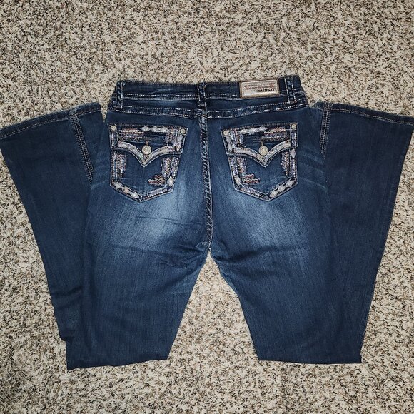 Grace in LA Women’s Bootcut Jeans Size 30 | Thick Stitch Bling Flap Pockets Dark - Picture 3 of 15